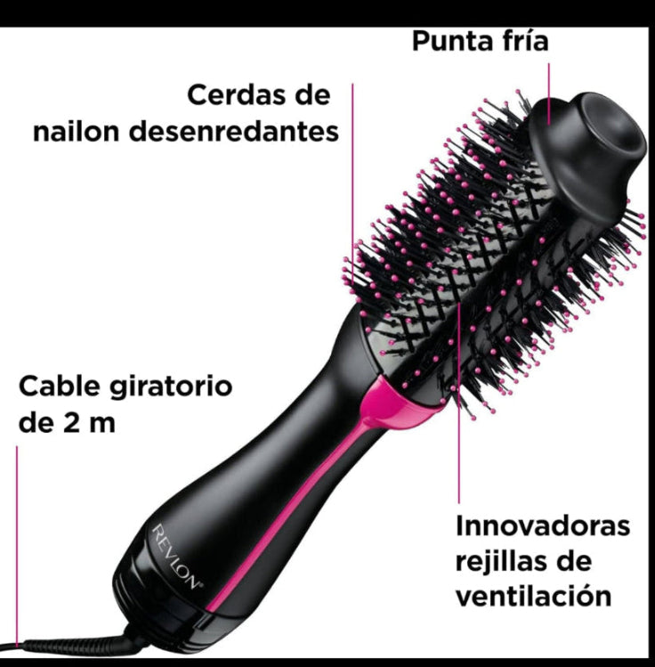 REVLON Salon One-Step - Secador Y Volumizador (3 Posiciones De Calor Y 2 Velocidades, Revesimiento Ceramico, Mango Ergonomico), Negro Y Rosa, Original