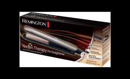 Remington Plancha Pelo Pantalla Digital, 160-230 °C, Sensor Protección Contra El Calor Para Reducir El Daño Capilar Keratin Therapy Revestimiento Cerámica Con Queratina Y Aceite De Almendra S8593